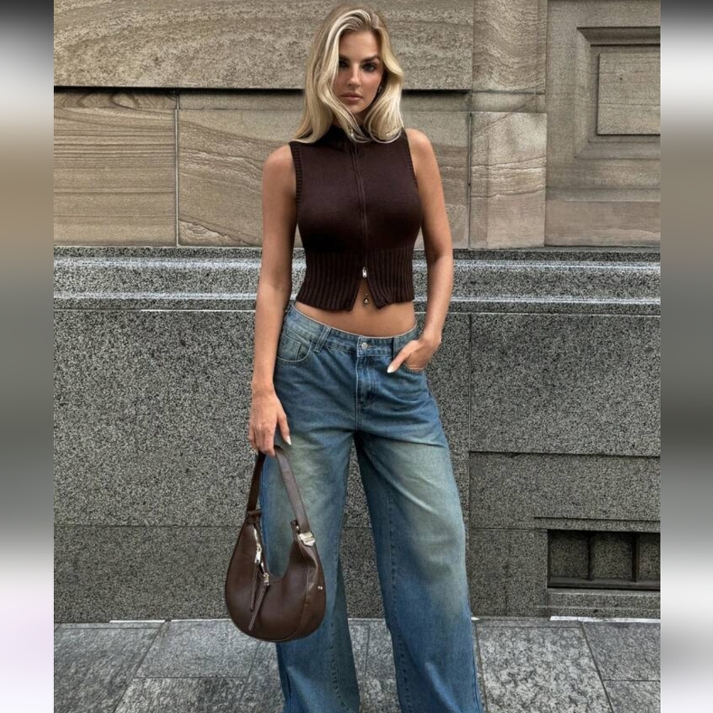 Forever 21 Brown Zip Crop Top